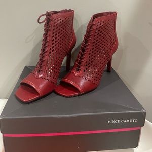 Vince Camuto open toe red booties